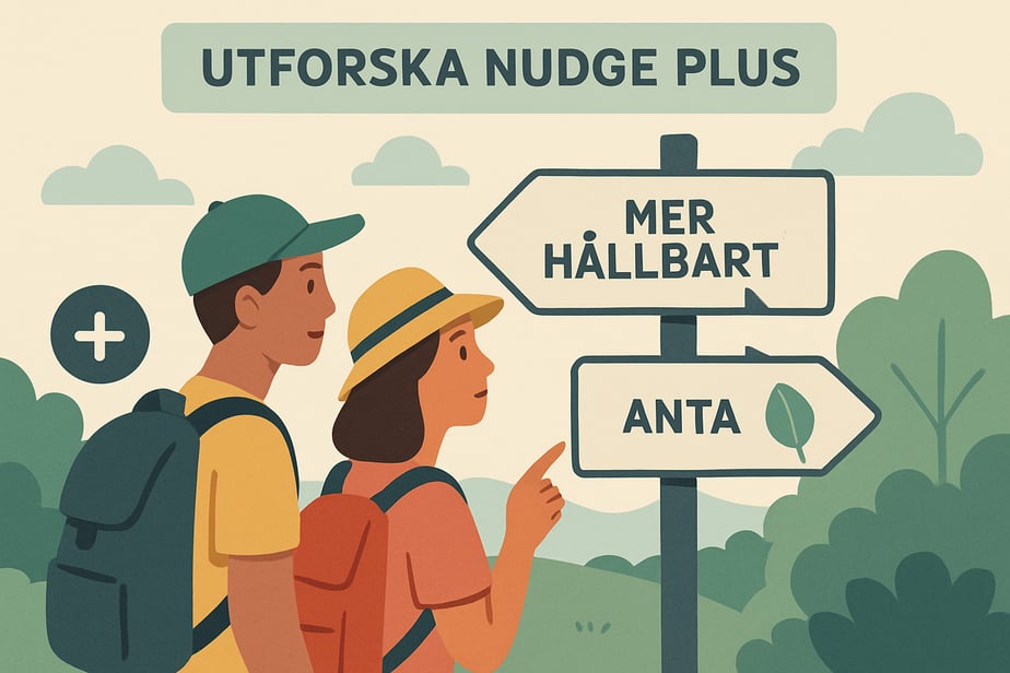 Bild som visualiserar artikelns innehåll inom forskning om Nudging som verktyg.