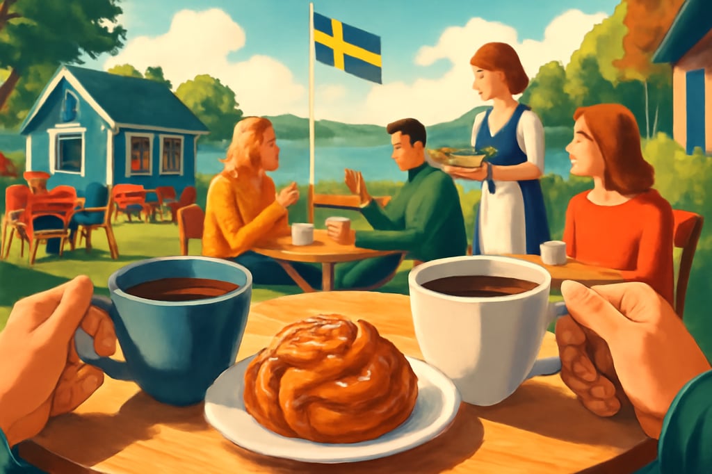 Illustration som visualiserar forskningsartikelns innehåll om fikakulturen som strategisk tillgång för destinationer och företag.